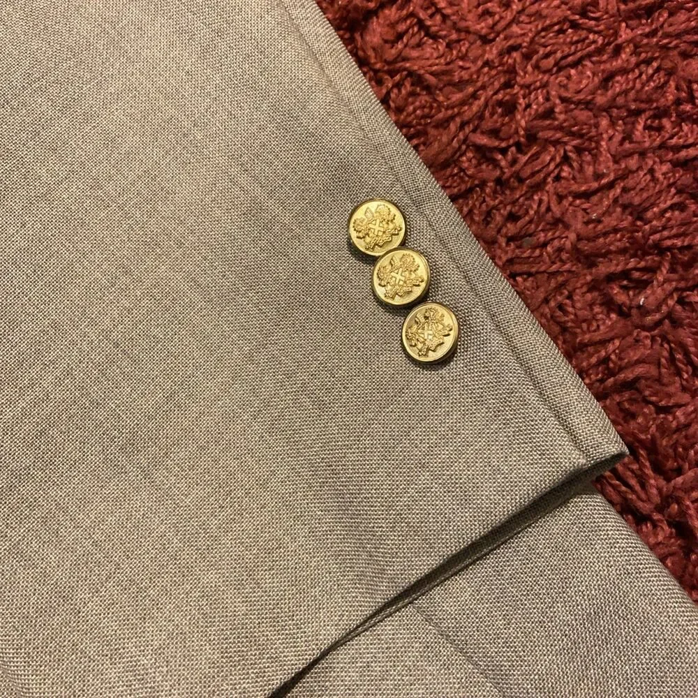 Classic Blazer Beige Gold Buttons Suit Jacket Men’s 44 Sport Coat Made In USA